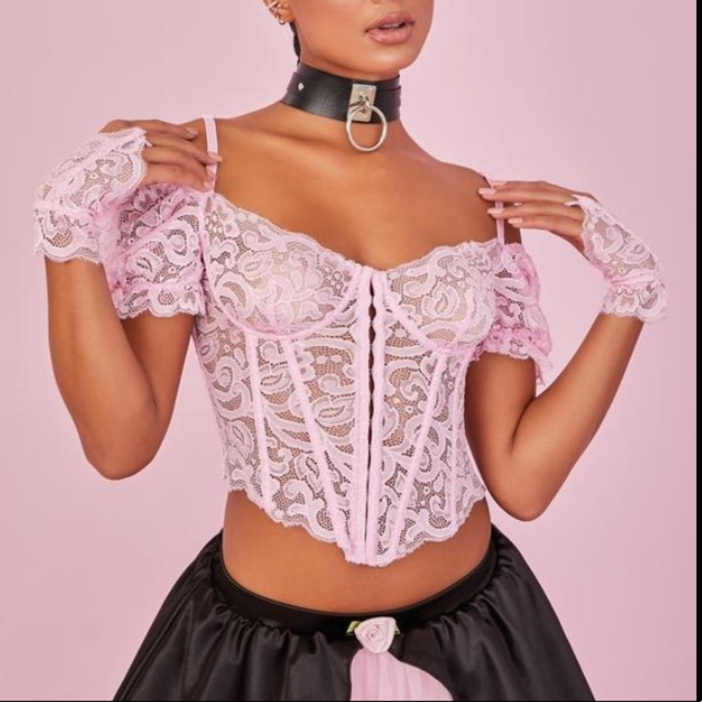 NWT Sugar Thrillz Floral Lace Corset Top with Matching Gloves - Picture 1 of 9
